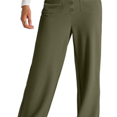 Women's Spring 2025 Dress Pants High Waist Straight Leg Pants Button Down Bottoms Work Pants Trousers with Pockets