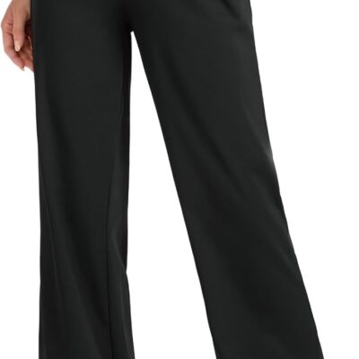 4-Way Stretch Casual Pants for Womens 30.5" Straight Wide Leg Work Pants with Pockets